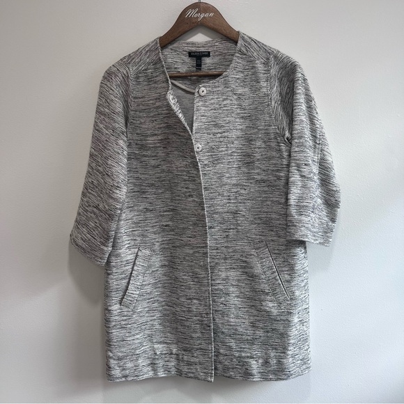 Eileen Fischer Woven Long 3/4 Sleeve Button Down Jacket, Round Neck, Ecru, P Med - Picture 2 of 11